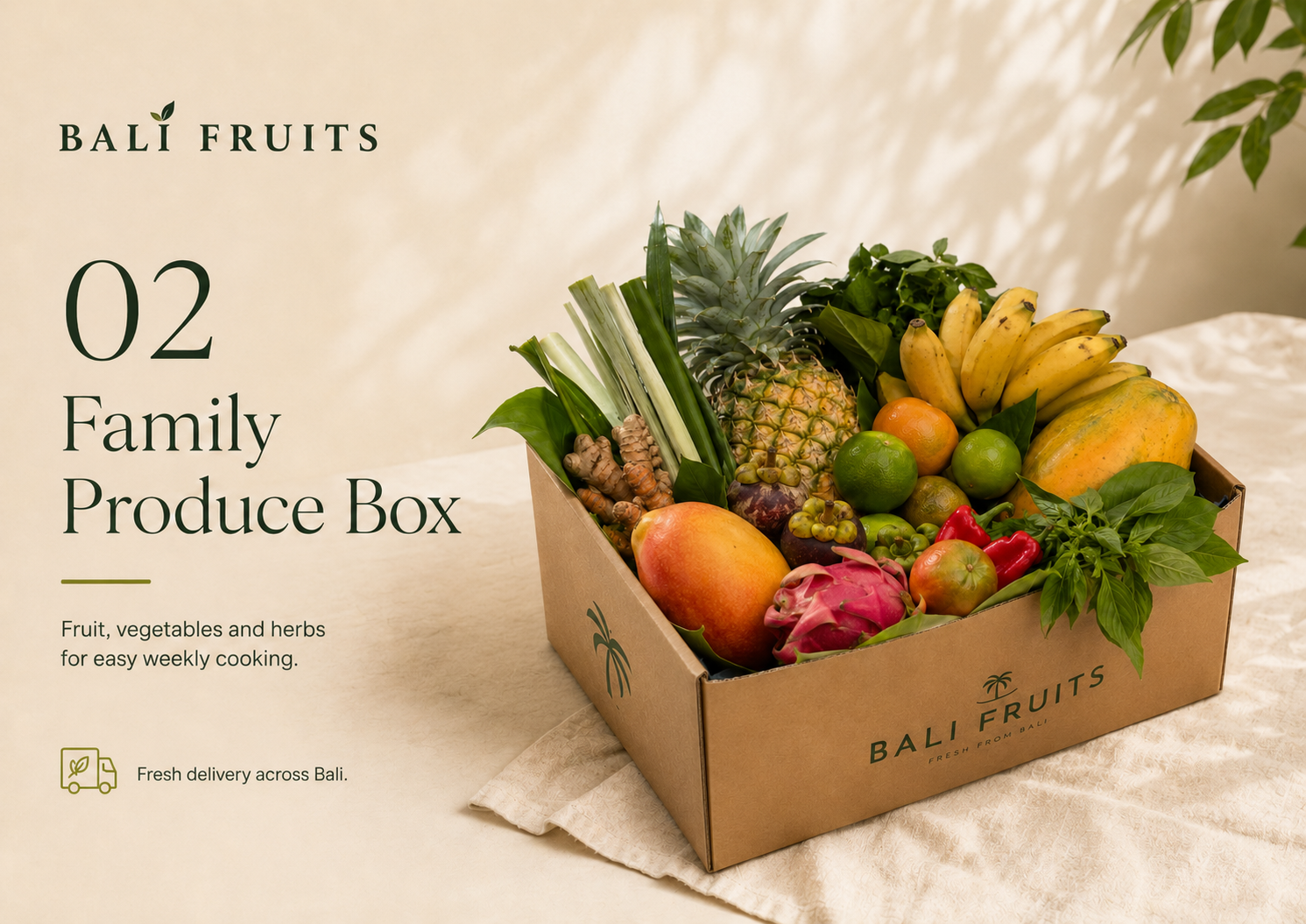 Family Produce Box packed with vegetables, herbs, avocado and fruit