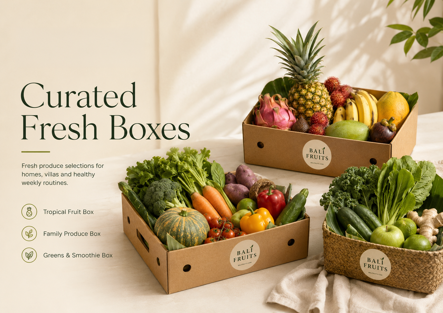 BALI FRUITS curated fresh boxes with tropical fruit, family produce and greens