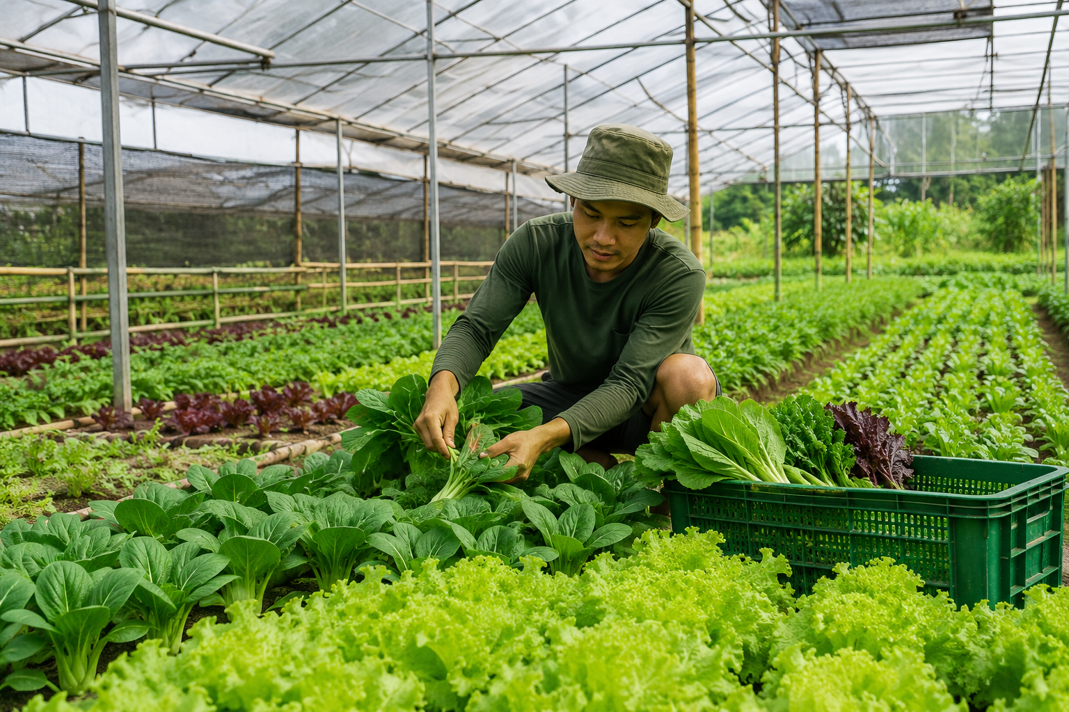 Plaga, Badung organic vegetable field with fresh harvest